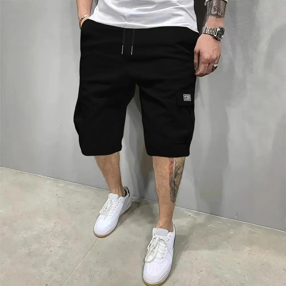 Men Hiking Cargo Shorts Drawstring Waist Below Knee Shorts Multi-Pocket Summer Shorts for Street Beach Holiday Workout Wear