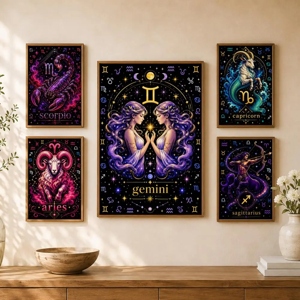 Astrology Zodiac Celestial Birth Signs Poster PP Self Adhesive Home Garage Dorm Bar Wall Decor Aesthetic Retro Gift