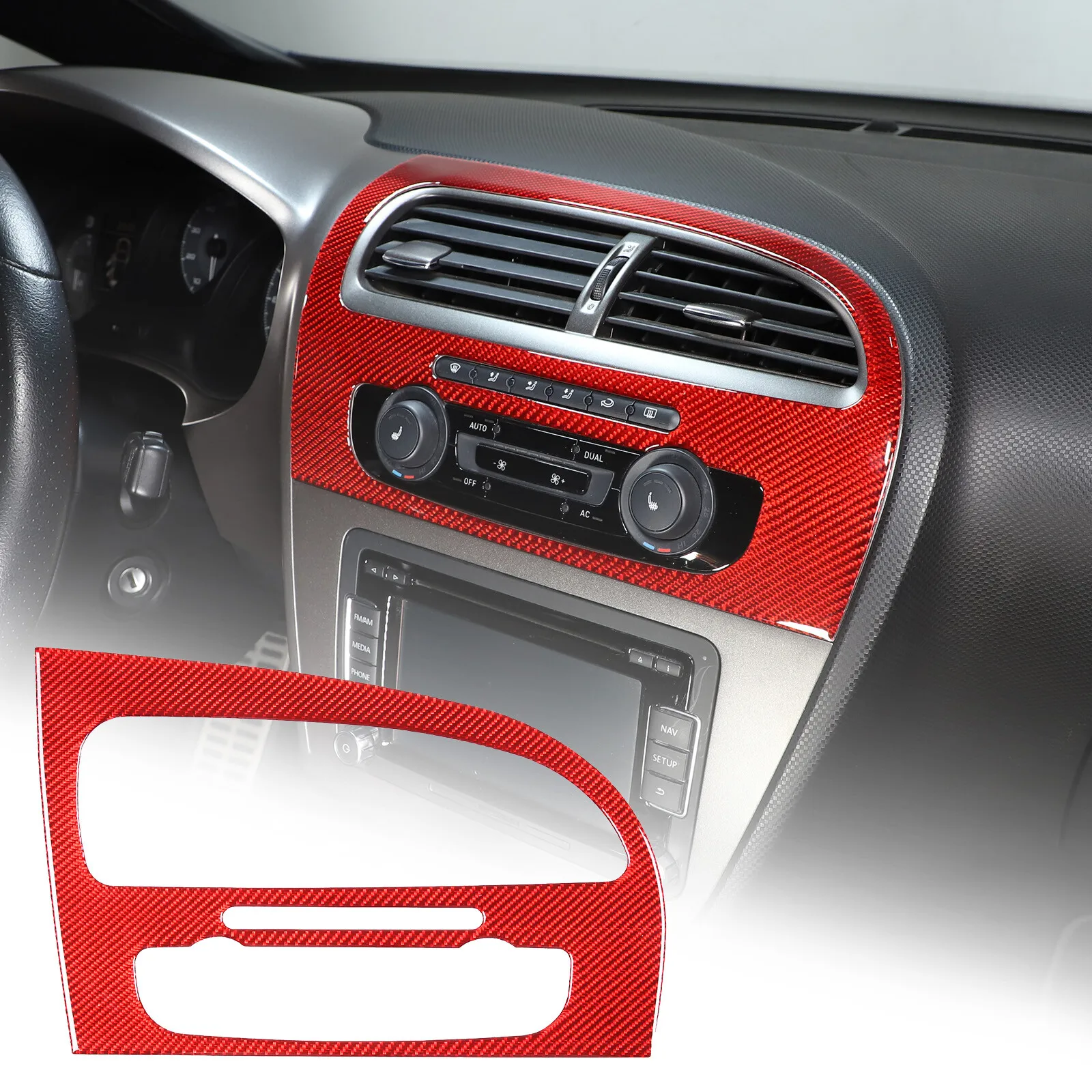 

For Seat Leon 2005-2012 Soft Carbon Fiber Car Central Air Outlet Vent Radio Navigation AC CD Control Panel Frame Sticker Trim