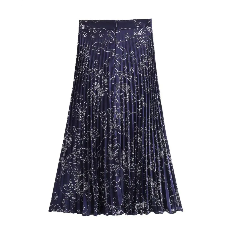 2024 Pleated Long Skirts For Women Vintage Print Midi Skirt Woman High Waist Summer Skirt Ruched Elegant Women's Skirts 2347104