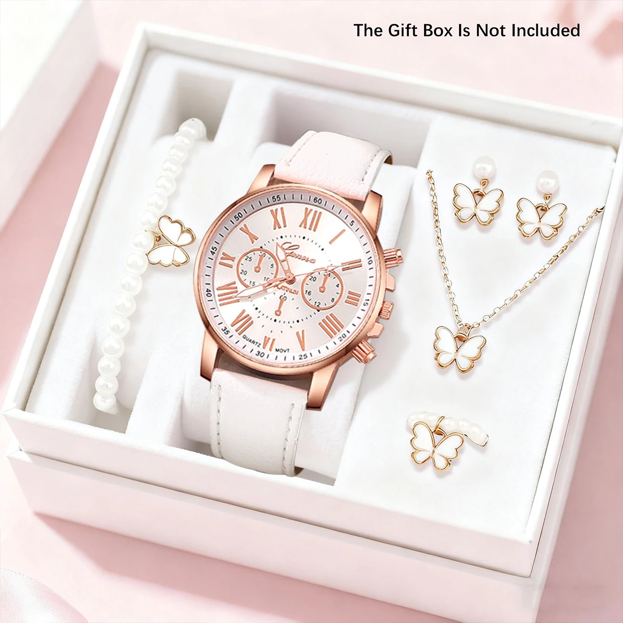 6-piece Women's Cute Quartz Watch with Necklace Set, Suitable for Daily Wear and Gift Giving