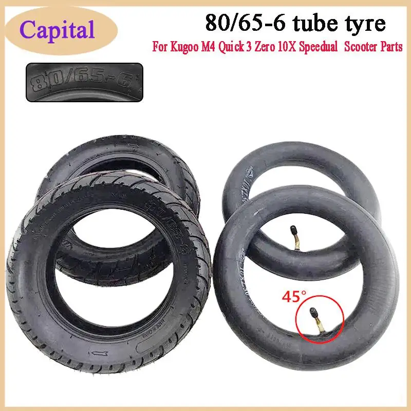 10 Inch 80/65-6 Outer Tire And 10X2.50 Inner Tube 90° Compatible With for Kugoo M4, Quick 3, Zero 10X, Speedual Scooter Parts