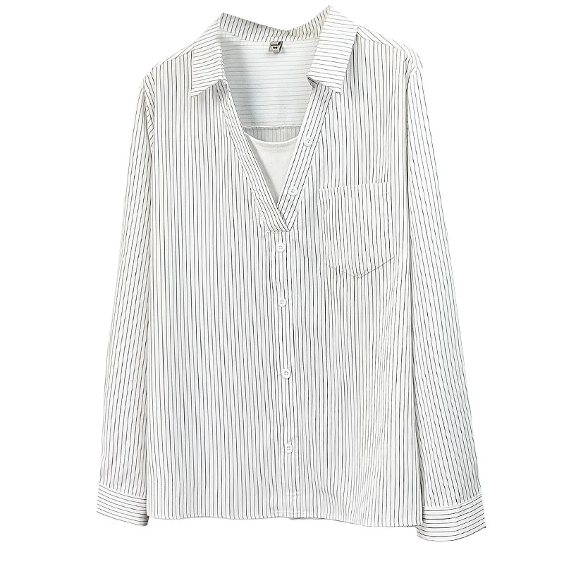 

XXXXL Fashion Plus Size Woman Clothing Blouses Spring 2026 New Style Loose Fake Two Pieces Long Sleeved Shirts Casual Top 8331