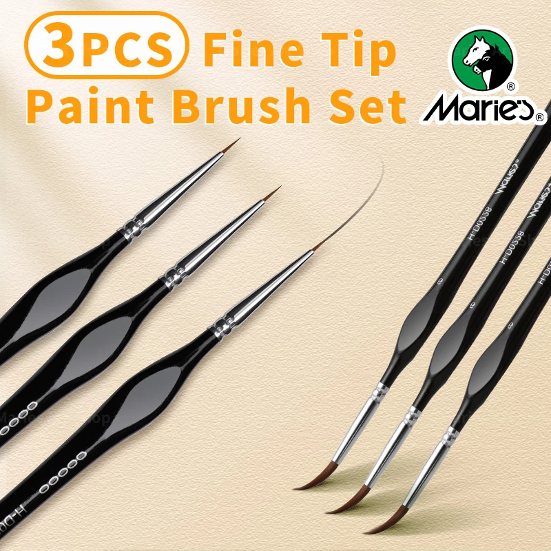 Marie's 3pcs Fine Tip Paint Brushes Set for Acrylic Painting,Miniature Detail Thin Paintbrushes Kit for Craft,Models,Rock
