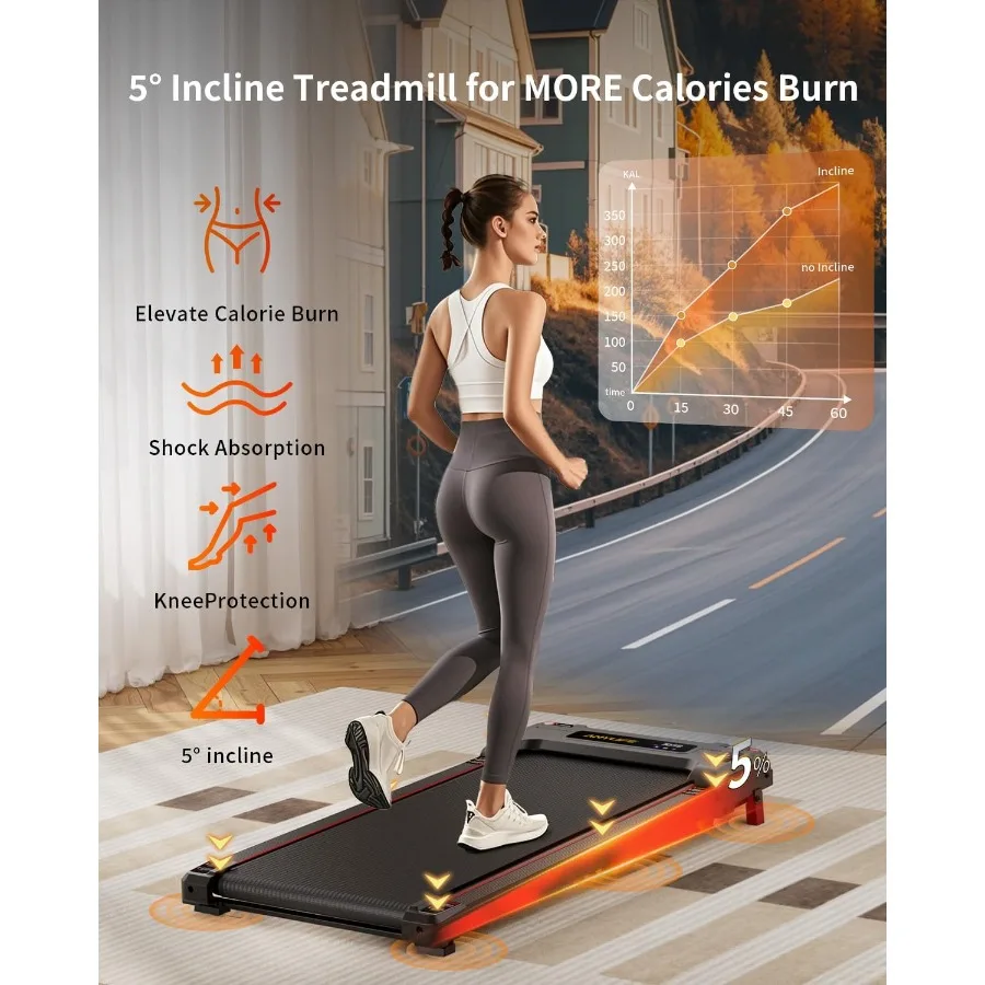 وسادة مشي مدمجة تحت المكتب للاستخدام المنزلي بسعة وزن 330 رطل، جهاز مشي محمول مع محرك 2.5 حصان، وسادة جري صغيرة