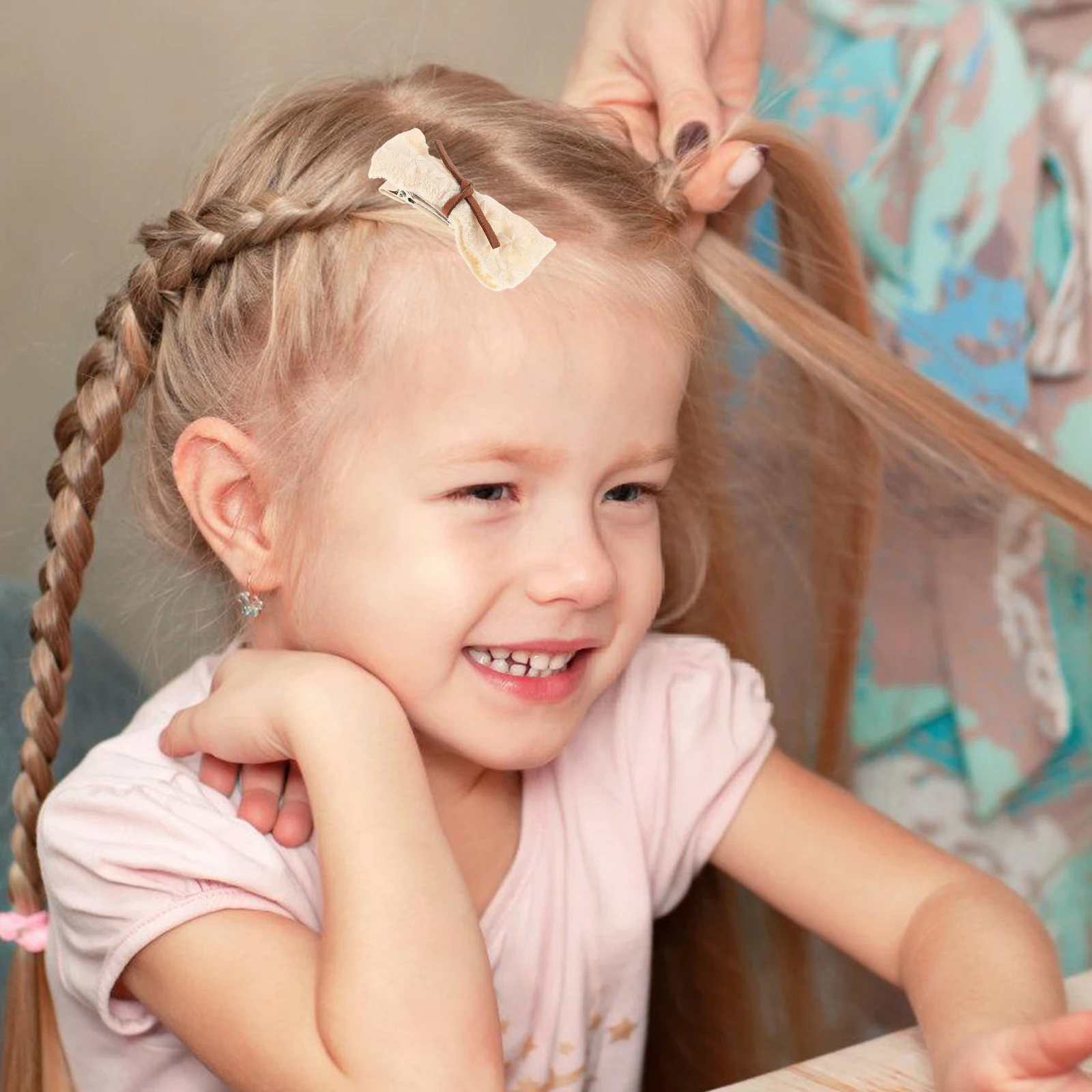 

4pcs Lace Hair Clips Baby Girl Accessories Soft Fabric Bow Toddler Hair Bows Sweet Charming Durable Safe For Kids Girls