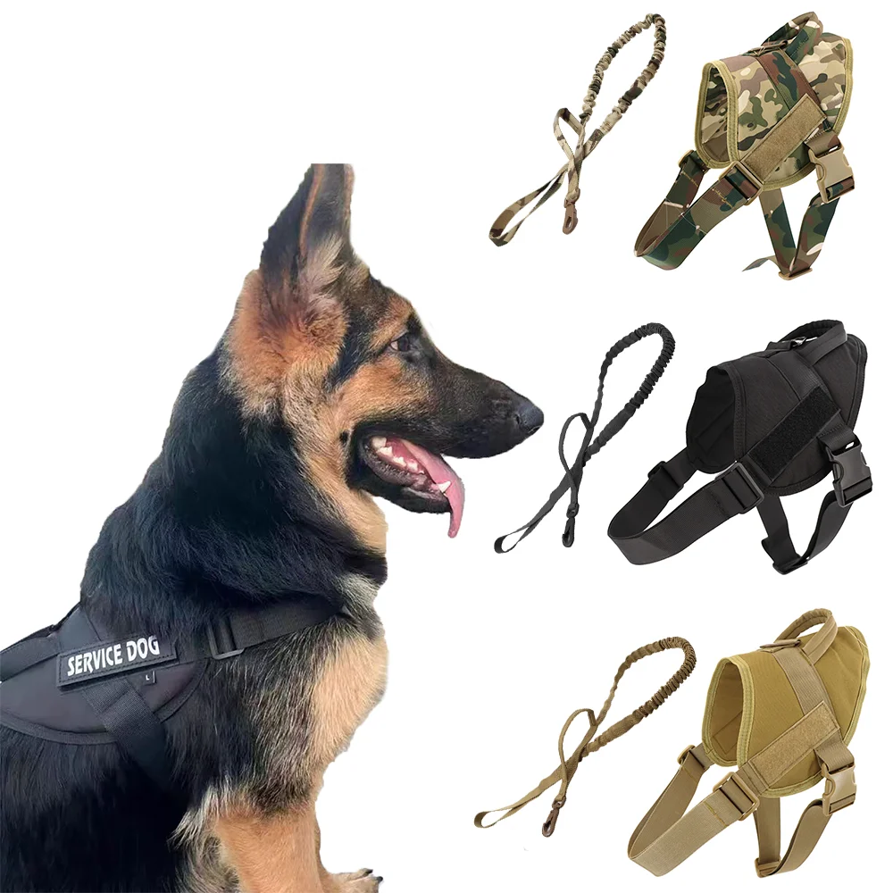 Military K9 Dog Harness Leash Set Tactical Dog Chest Pet Tactical Training Vest Malinois Walking For Small Medium Large Dogs