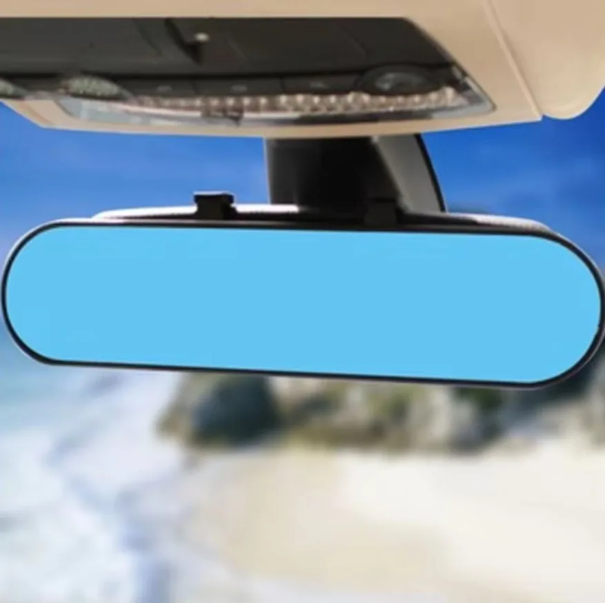 Car Anti-Glare Blue Mirror Large Field Of View Mirror Clear Interior Rearview Mirror Rounded Curved Blue 1x