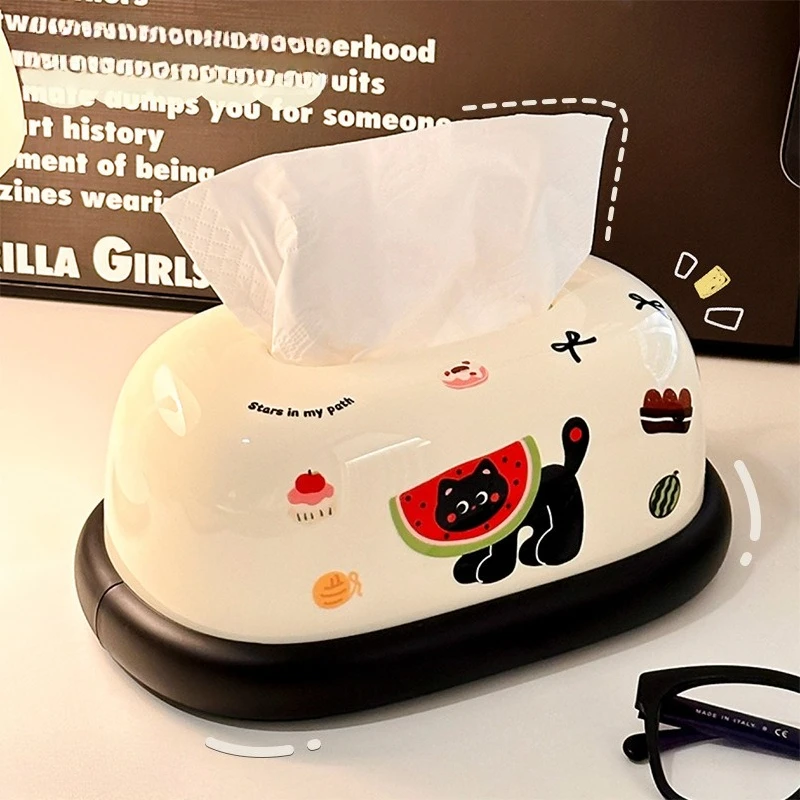 Black cat desktop tissue box living room household tissue drawer dining table coffee table napkin paper box tissue boxs