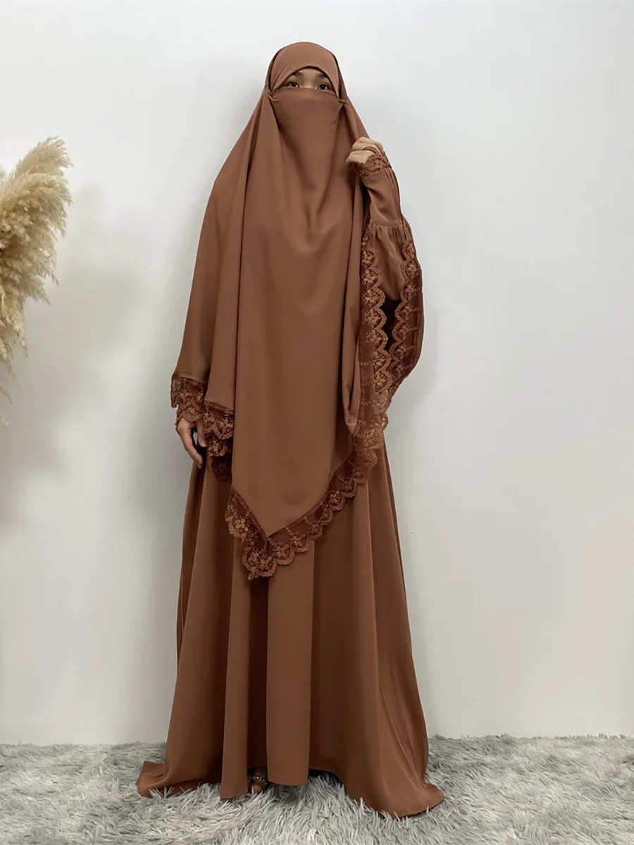 Imagem -02 - Abayas para Mulheres Vestido Hijab Muçulmano Quimono Longo Jilbab Islâmico Vestido Africano Dubai Khimar Vestidos Turcos Kaftan de Modéstia Conjuntos