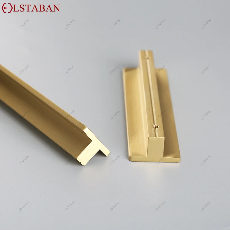 Solid Brass T Bar Cabinet Pull Handle Luxury Gold Kitchen Cabinet Lengthen Door Handle Cupboard Wardrobe Pure Copper Drawer Knob