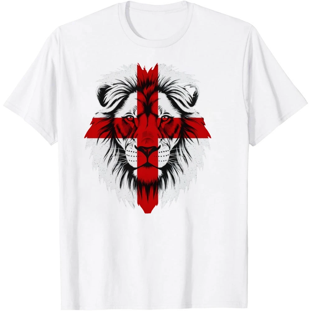 England Lion St George Cross T Shirt English Flag Patriotic Graphic Tee O Neck Casual Tops Streetwear Gift For England Fans