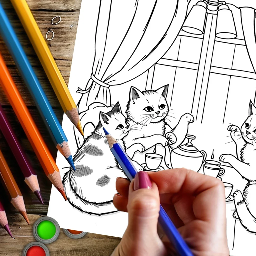Libro para colorear diario Cutie Cats para adultos |   Libro para colorear de 28 páginas, material de dibujo para Navidad, Acción de Gracias