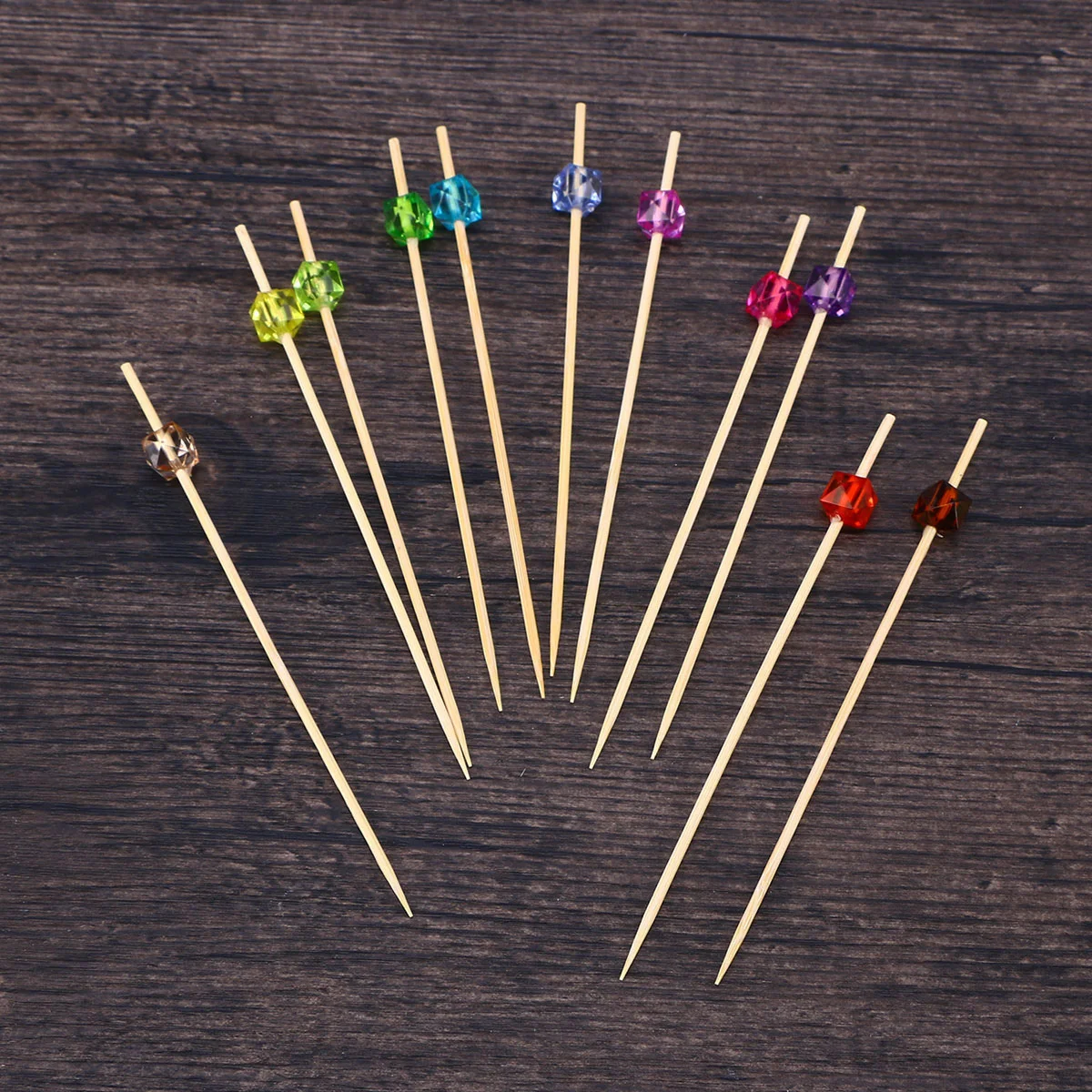 100 Pcs 12 cm Cocktail Picks Creative Handmade Square Octagonal Bead Appetizer Picks Fruit Toothpicks Party Supplies