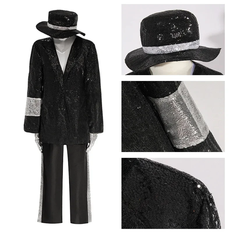 

Halloween Dance Star Costume Hat Michael Jackson Superstar Singer Black Fashion Stage Clothing Adult Man 80s 90s Hip Hop Outfit
