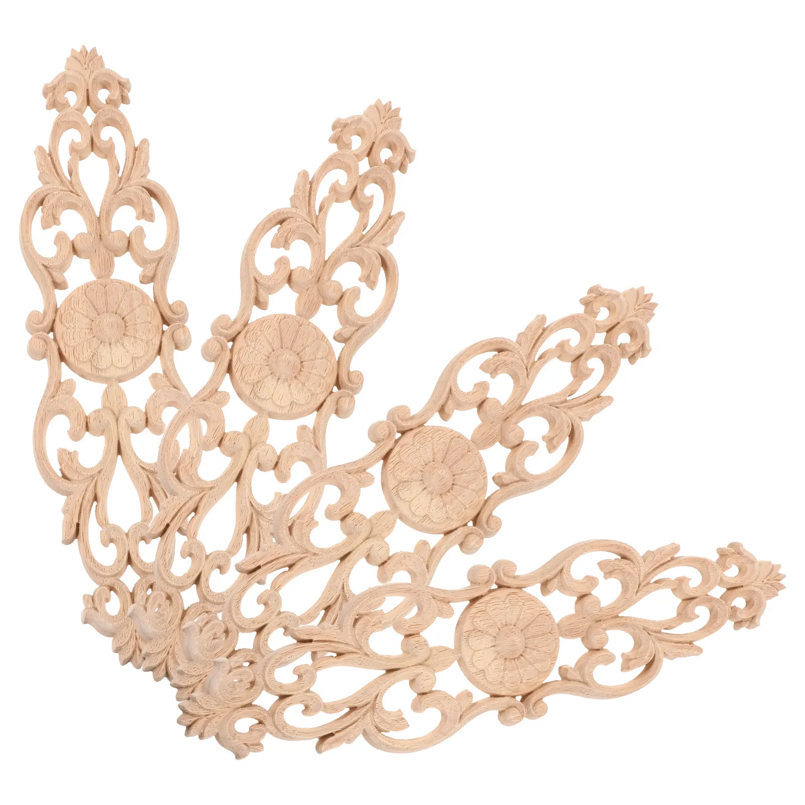 

4 Pcs Unpainted Wooden Carving Appliques 32x8 Retro Embossed Wall Door Furniture Decorative Trim Molding Accessories