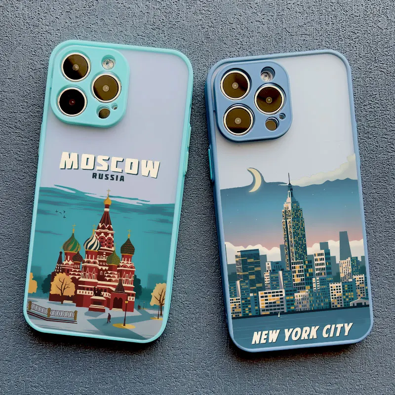 London Paris New York Scenery Building custodia per telefono per iPhone 13 12 Pro Max Mini 15 11 Pro Max XS X XR 14 7 8 Plus Cover posteriore SE2