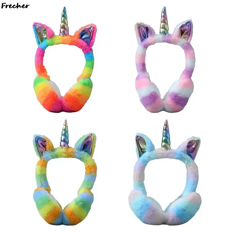 Girls Fluffy Earmuffs Unicorn Plush Ears Caps 2 In 1 Earlap Women Keep Warm Headband Winter Princess Sequin Ear Muffs Colorful