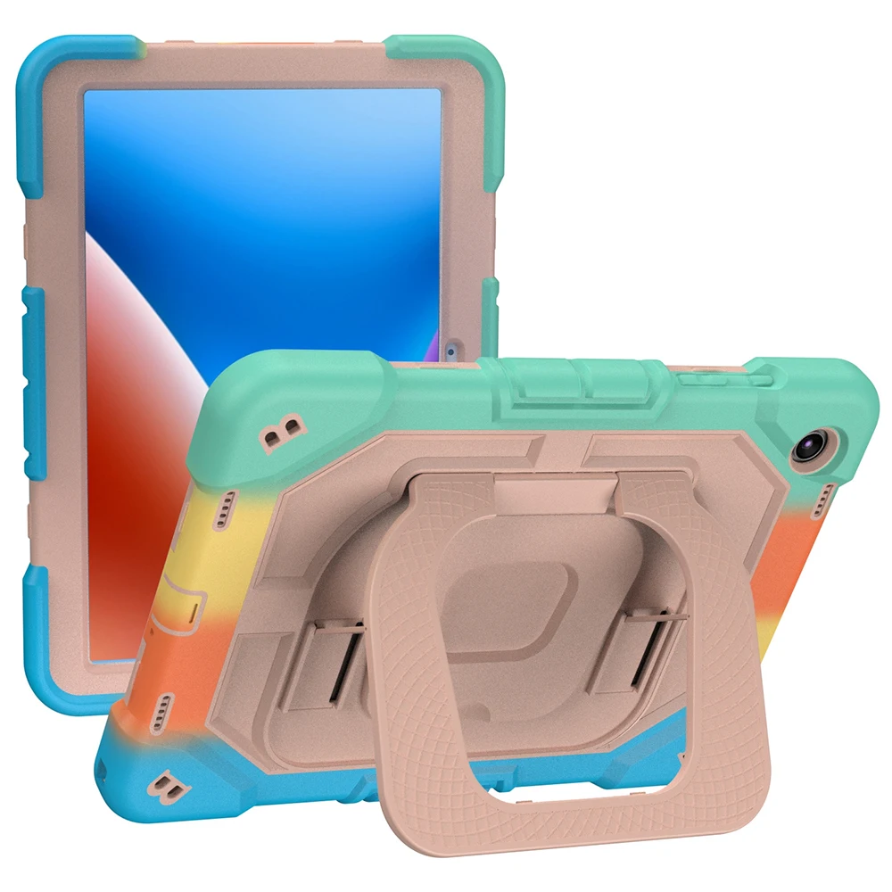 

For Samsung Galaxy Tab A9+ Case Kickstand Silicone + PC Shockproof Protective Tablet Cover - Colorful + Rose Gold