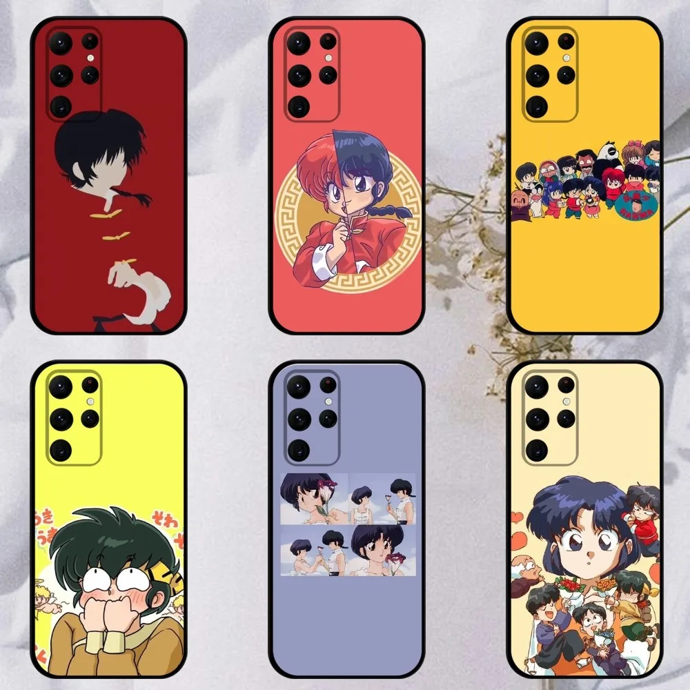 Cartoon R-RANMA 1 2  Phone Case For Samsung S23,23,22,30,21,10,9,Note20 Ultra,Lite,Ultra,5G,Plus,FE,Black Soft Case