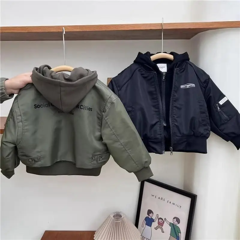 Spring and Autumn Children\'s Jacket 2025 New Fashionable Boys\' Hooded Baseball Jacket Male Baby Fake Two piece Top