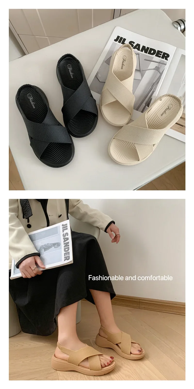 Damen-Sandalen mit Dicker Sohle 2026 Sommer Neue Modische Weichsohlige Strandpantoffeln Atmungsaktive Rutschfeste Modische Sandalen für Frauen – Detail 4
