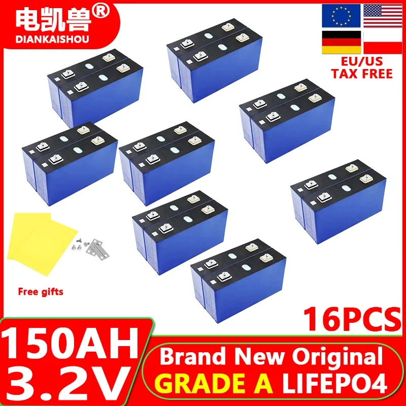 16pcs new 3.2V 320Ah 280Ah 150AH 105Ah LiFePO4 battery 3C Lithium iron phosphate battery for 4S 12V 24V Golf Cart Yacht RV solar