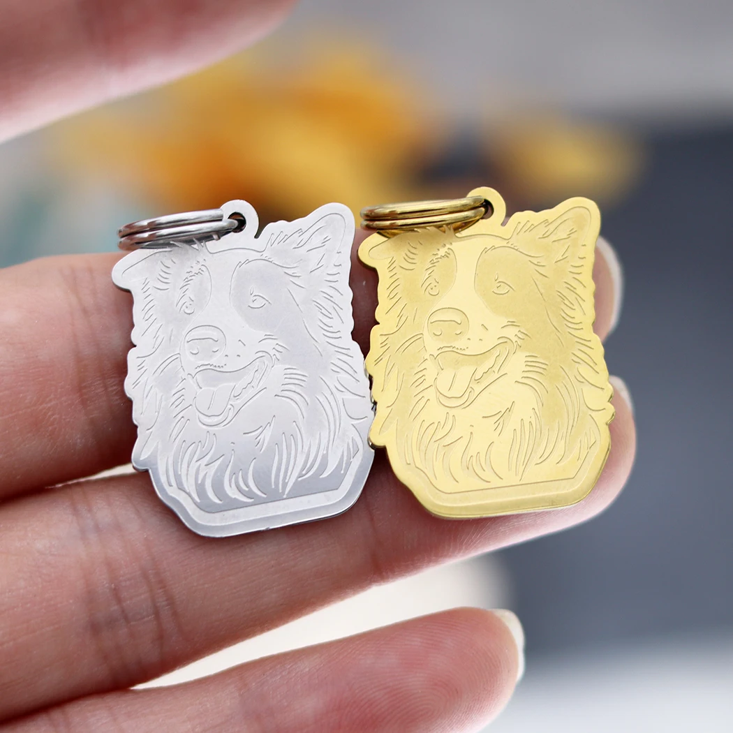 Porte-clés en acier inoxydable avec numéro de texte personnalisé pour enfants, breloques Lucky Dog Border Collie, pas de décoloration, pendentif pour animal de compagnie, bijoux de bricolage, cadeaux