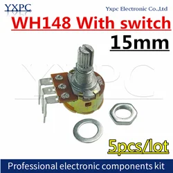 Potenciómetro WH148 de 3 pines con interruptor, amplificador de potencia de 1K, 2K, 5K, 10K, 20K, 50K, 100K, 250K, 500K, 1M Ohm, 5 unidades