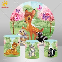 Cartoon Bambi Woodland Party Round Backdrop for Kids Birthday Decor Supplies Animals Deer Baby Shower Circle Background Covers