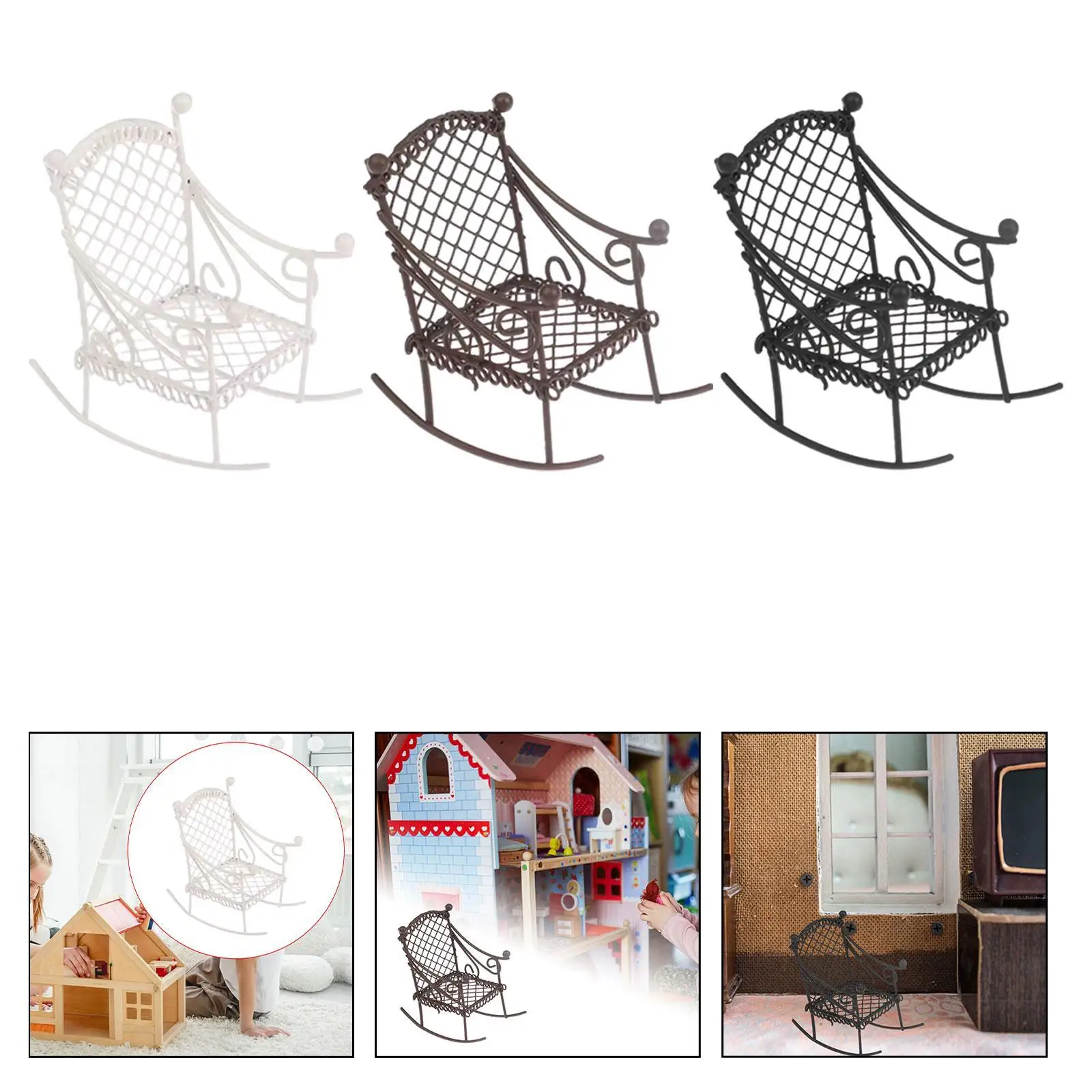 Miniature Rocking Chair Mini Chair Model Accessories,Sturdy,Decoration,Dollhouse Furniture Tiny for Doll House Ornaments - Image 3