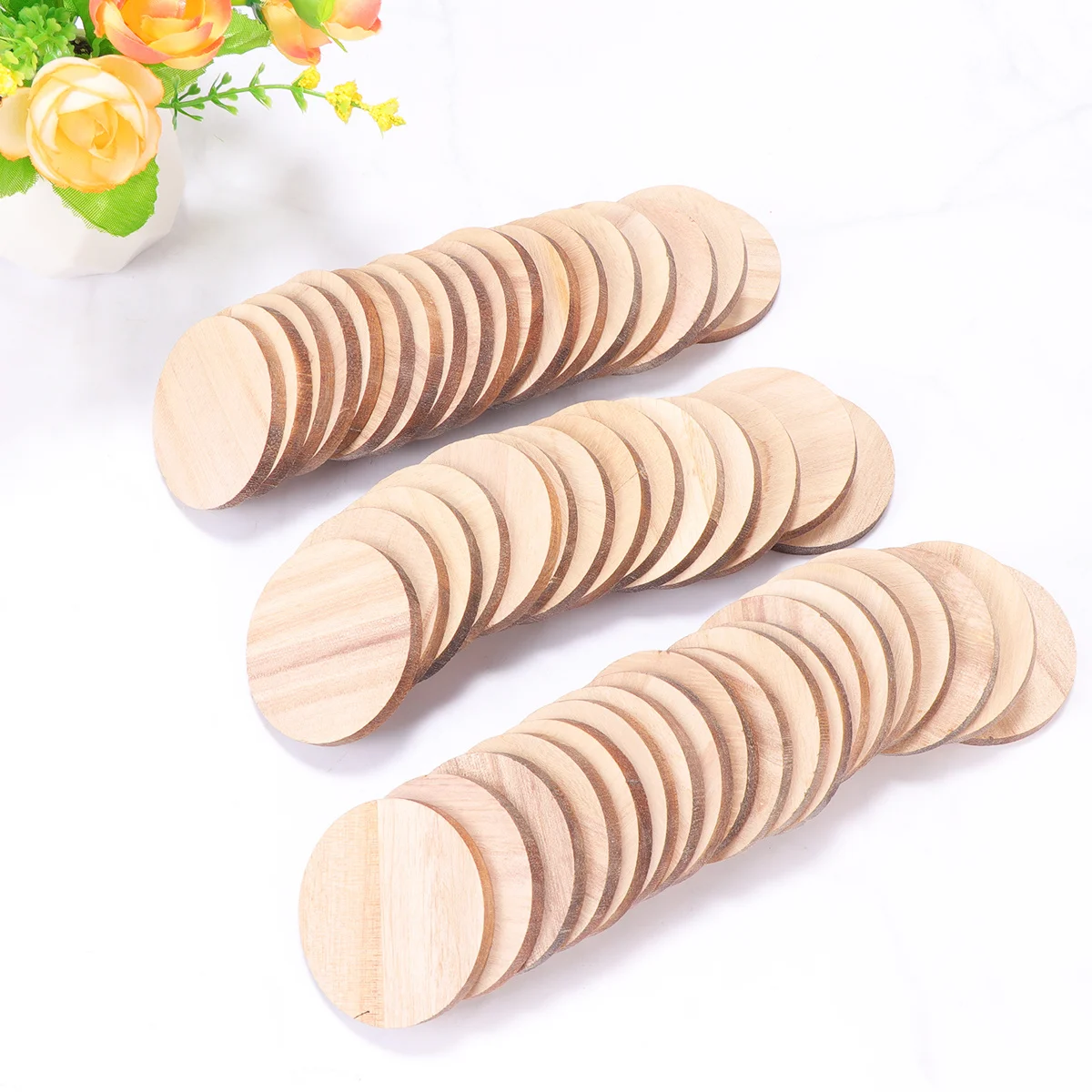 

50pcs Round Wood Disc 5Mm Thick 50Mm Width Natural Wooden Chips For Diy Craft Decor Supplies Sewing Accessories Wood Piece Round