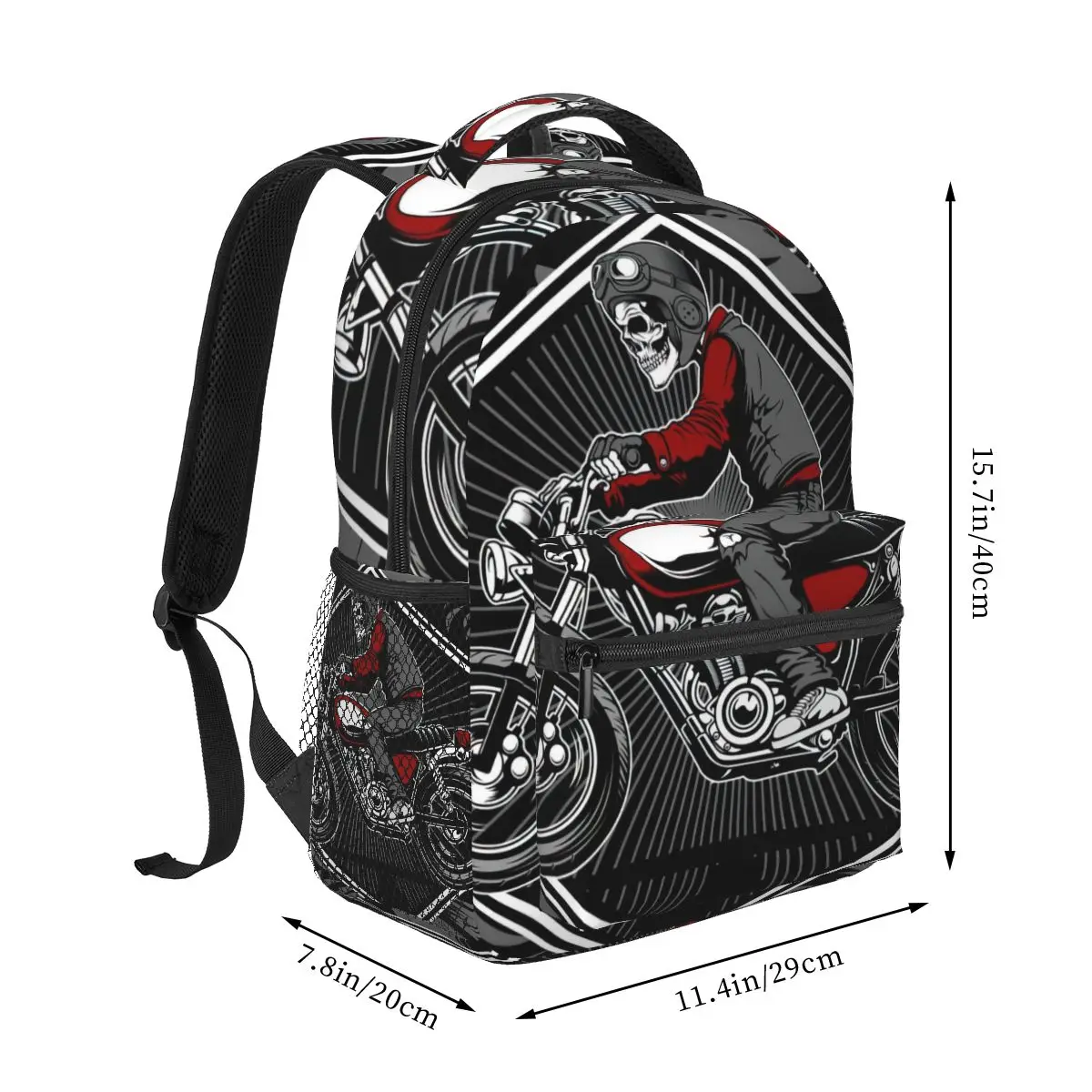 Skull Wearing A Helmet Riding An Old Motorcycle Backpack for Girls Boys Travel RucksackBackpacks for Teenage school bag