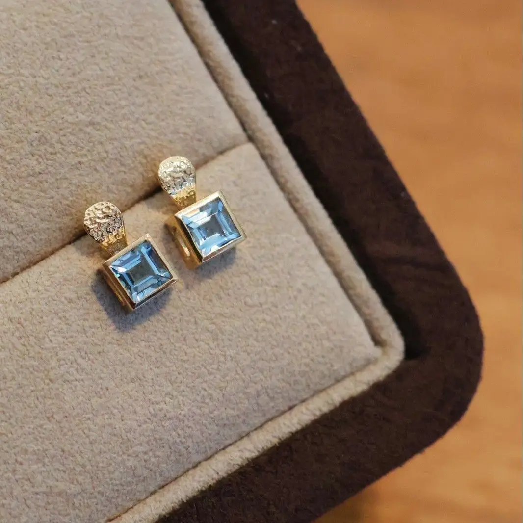 

925 Sterling Silver Aquamarine Square Stud Earrings Gentle Blue Luster Elegant Fine Jewelry For Women Gifts Custom Dropshipping