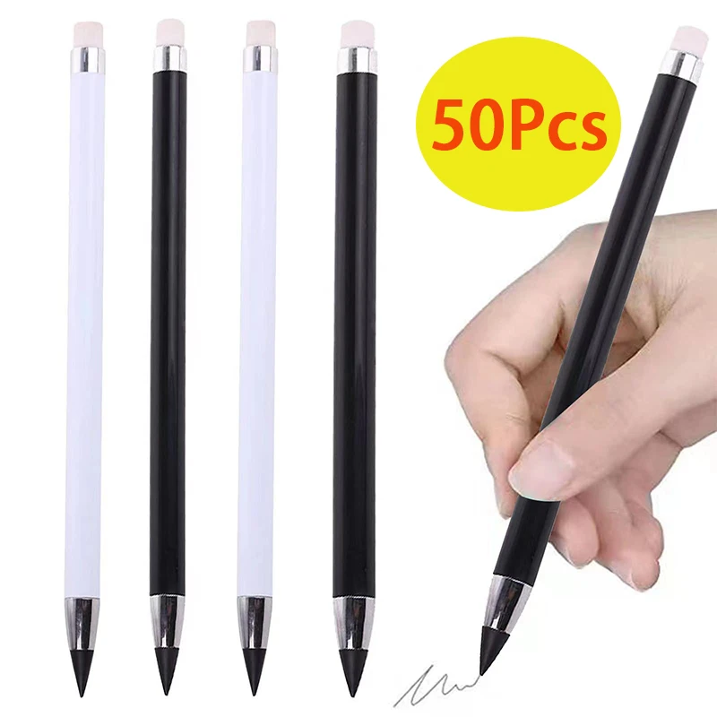 

50Pcs Inkless Pencil Infinity Pencil with Eraser Erasable Pens Reusable Everlasting Pencils for Writing Drawing Drafting