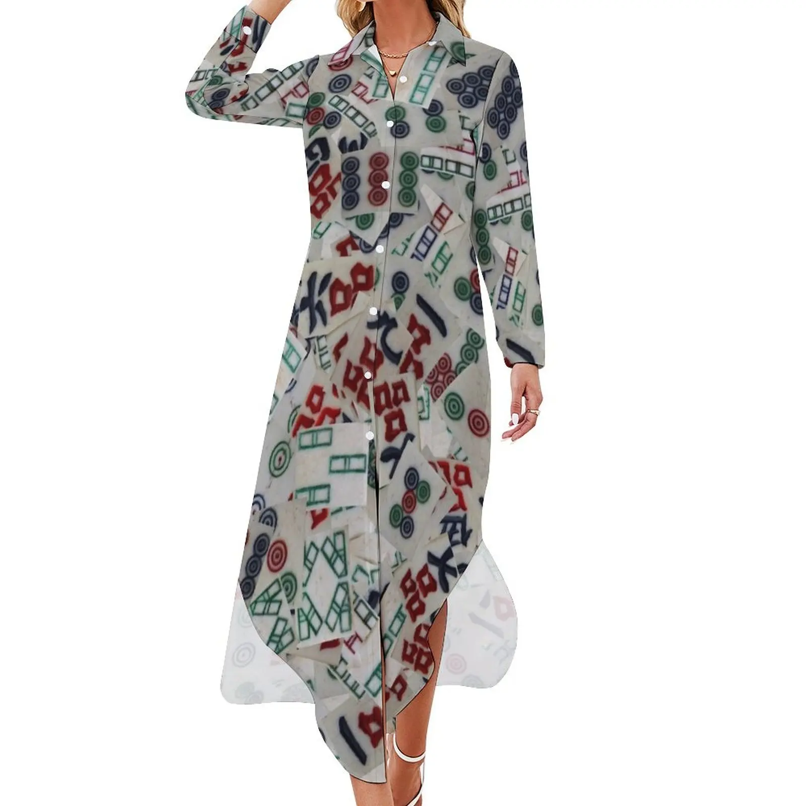 

Mahjong Tiles Long Sleeved Shirt Dress Evening dresses elegant guest wedding dress