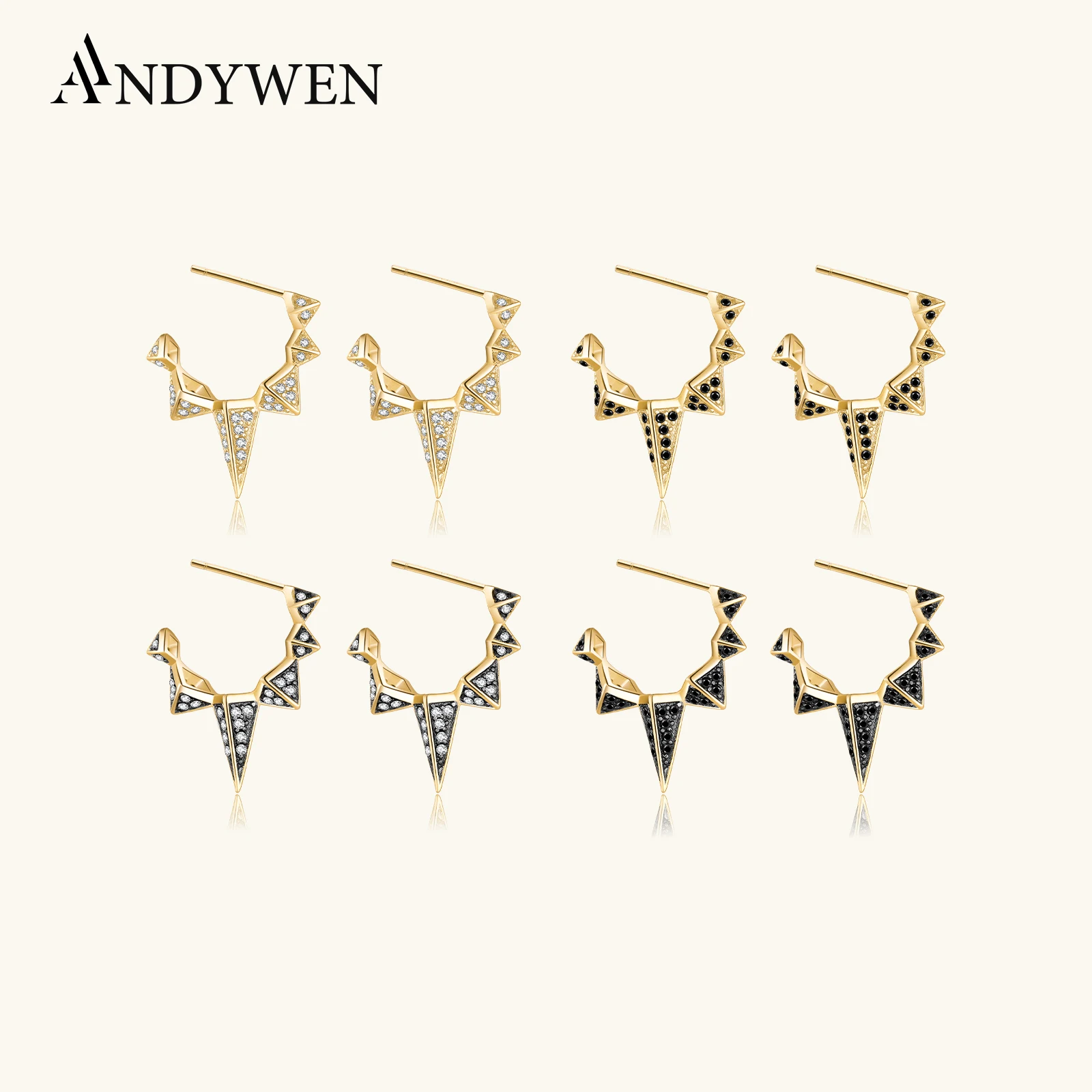 

Женский кулон с черной эмалью Andywen, кольцо из стерлингового серебра 100% пробы с длинными шипами и черным цирконием, роскошные ювелирные украшения с кубическим цирконием