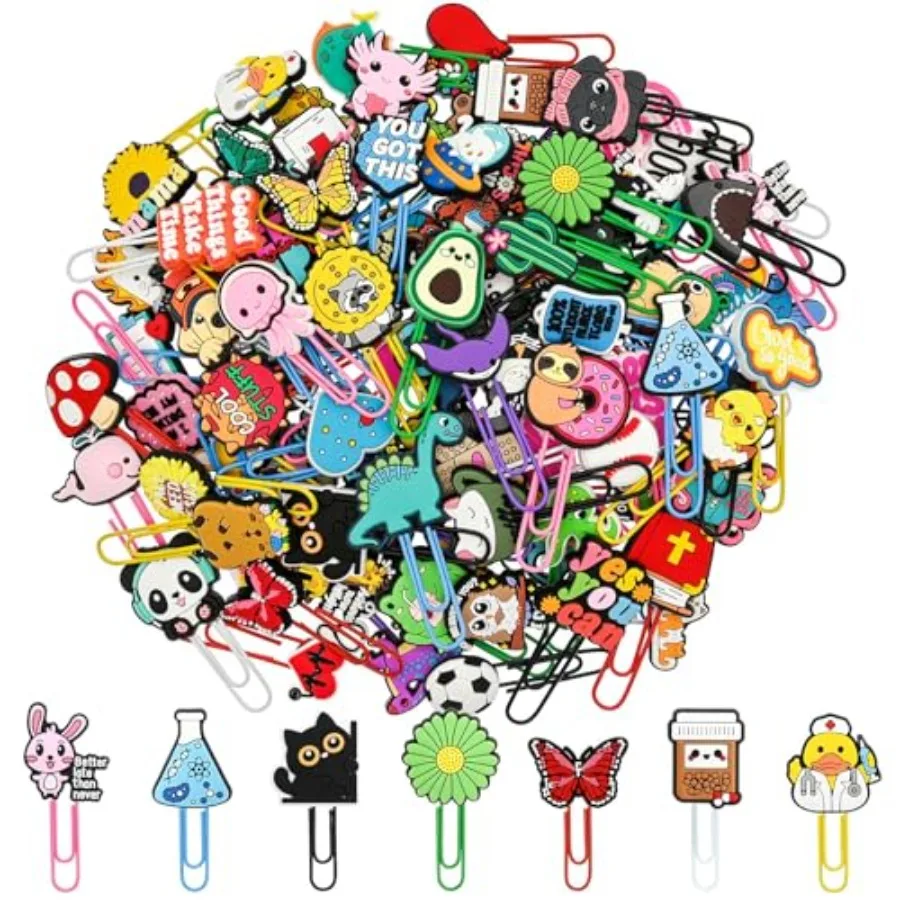

30 PCS Random Paper Clips Metal Paperclip Large Size Paper Clip Cute Bookmark Colorful Office Supplies Bookmark Clamp Desk Acce