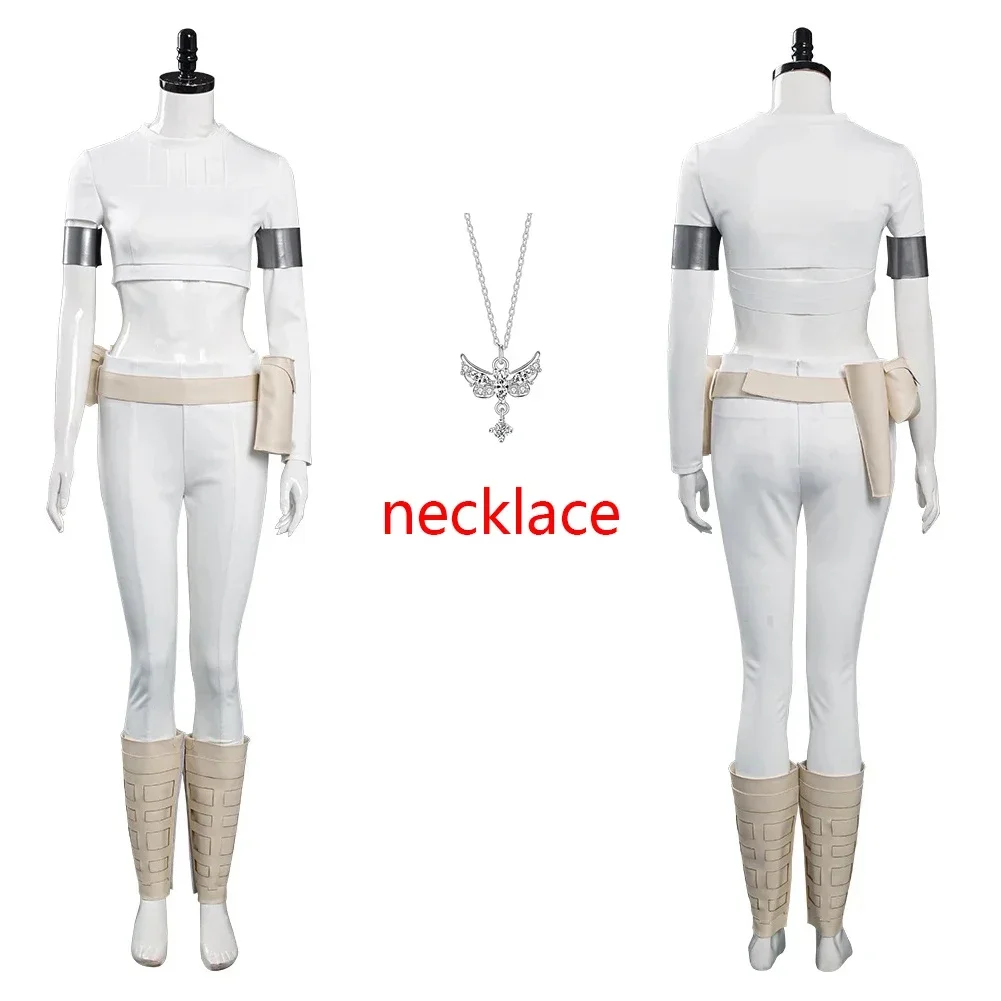 Disfraz de Cosplay de Padmé Amidala de Star Wars para Mujer, Conjunto de Top, Pantalones y Cinturón para Juego de Rol, Fiesta de Halloween y Carnaval