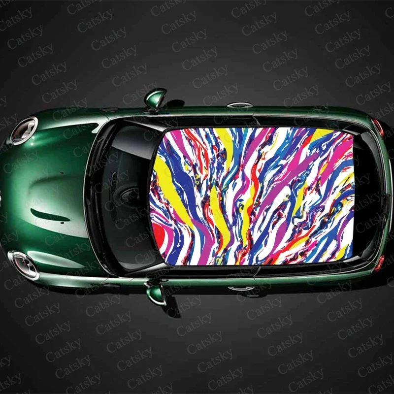 Colorful Abstract Painting Style Car Roof Sticker Wrap Racing SUV Accessories Packaging Painted PVC Custom Car Graphic Decal