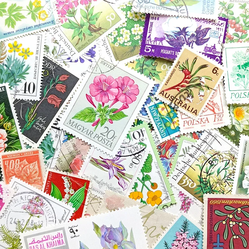 50 100 pçs/lote flores plantas selos de tema mundo selo postal original com marca postal bom estado todos diferentes
