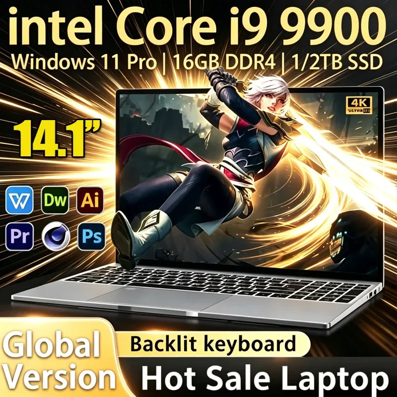 14.1 Gaming Laptop Intel Core I9-9900 32GB+2TB Windows 11 1920x1080 HD Backlit Keyboard Ultra Slim Notebook Computer Office PC