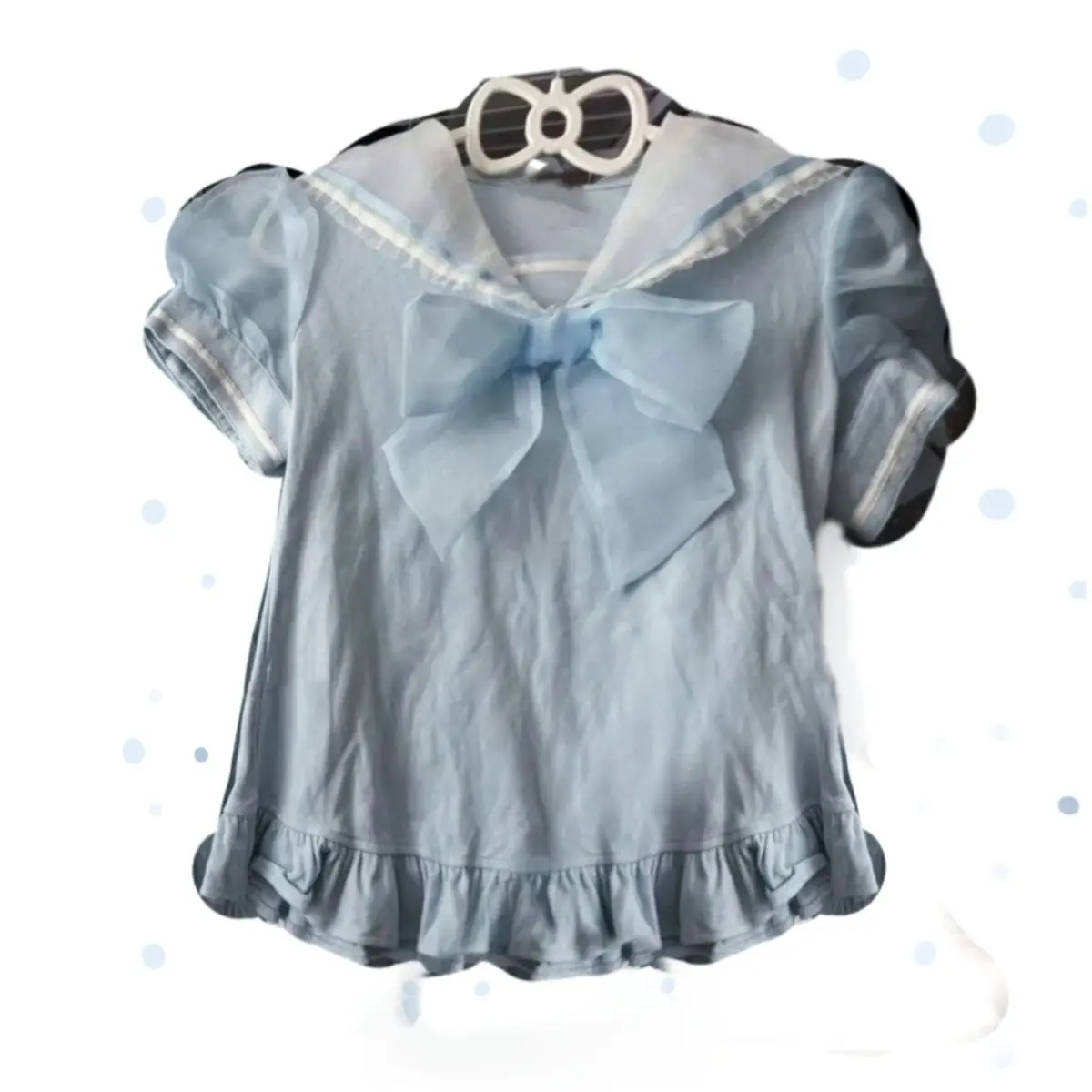 اليابانية الحلو Kawaii الوردي التي شيرت بحار طوق القوس الأورجانزا نفخة قصيرة الأكمام المحملة نمط Preppy عادية الجنية سليم صيف 2025 #2