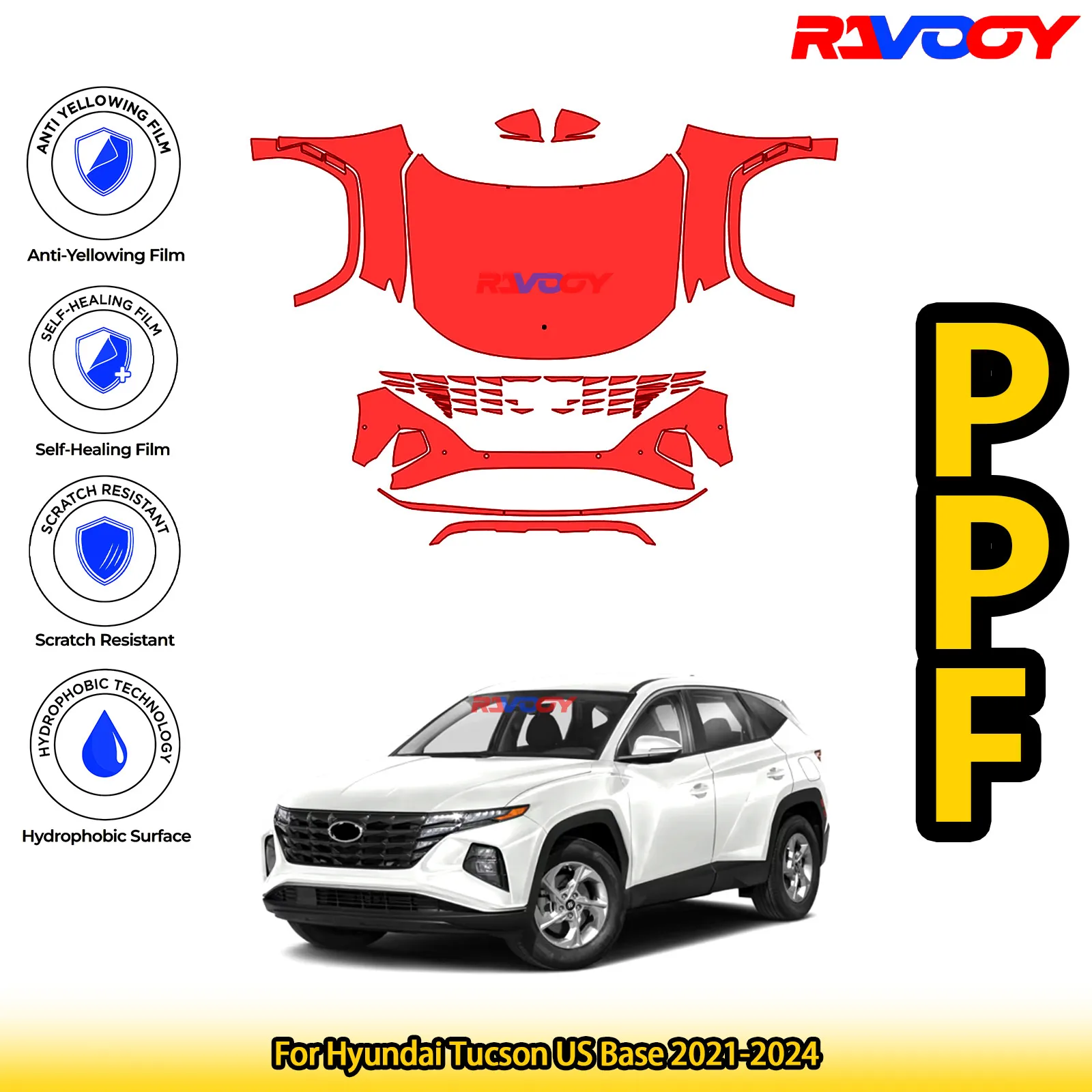 

For Hyundai Tucson US Base 2021-2024 Glossy Matte Black Precut front PPF Kit Paint Protection Film