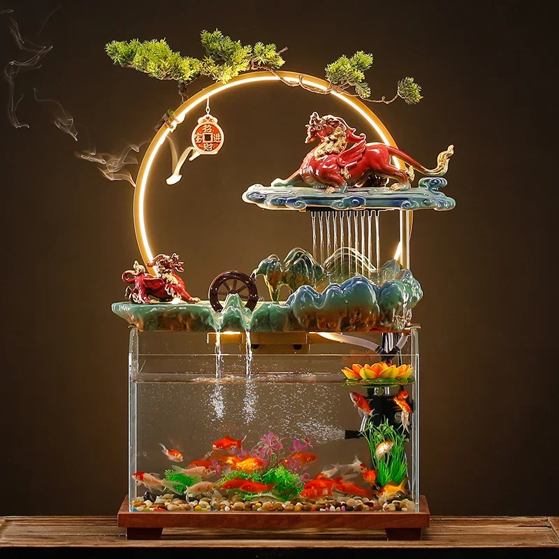 Flowing water fish tank circulating water ornaments entrance TV cabinet to attract fortune Pixiu