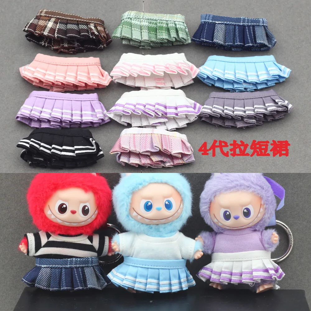 

For 10cm 4th Gen Mini Labubu Heart Code Pleated Skirt 10cm Mini Labubu 4.0 Doll Clothes