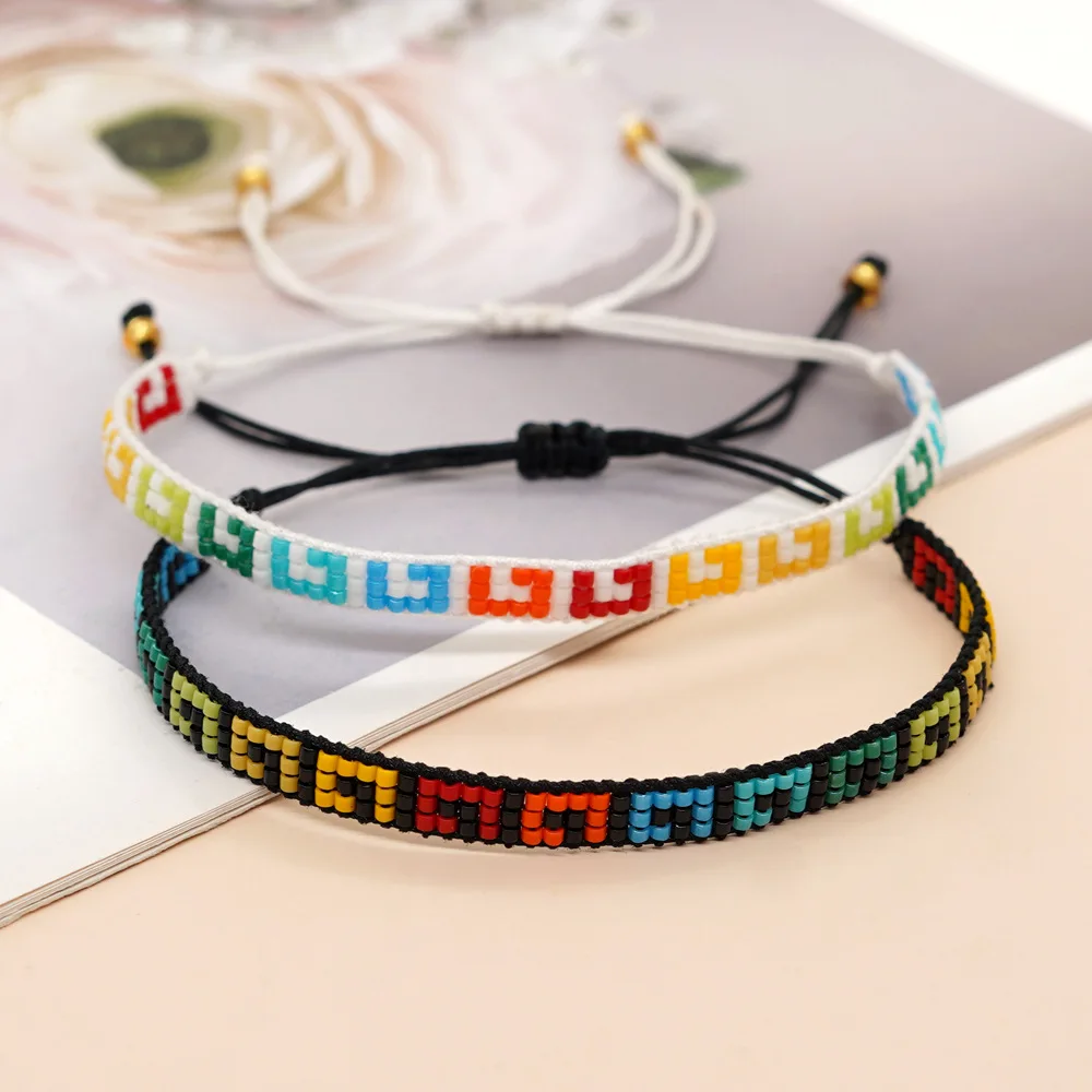 ZGMXR Rice bead bracelet Creativity Geometry Gradient color Hand-woven Bohemia Adjustable Fashion Female Simple Beaded bracelet
