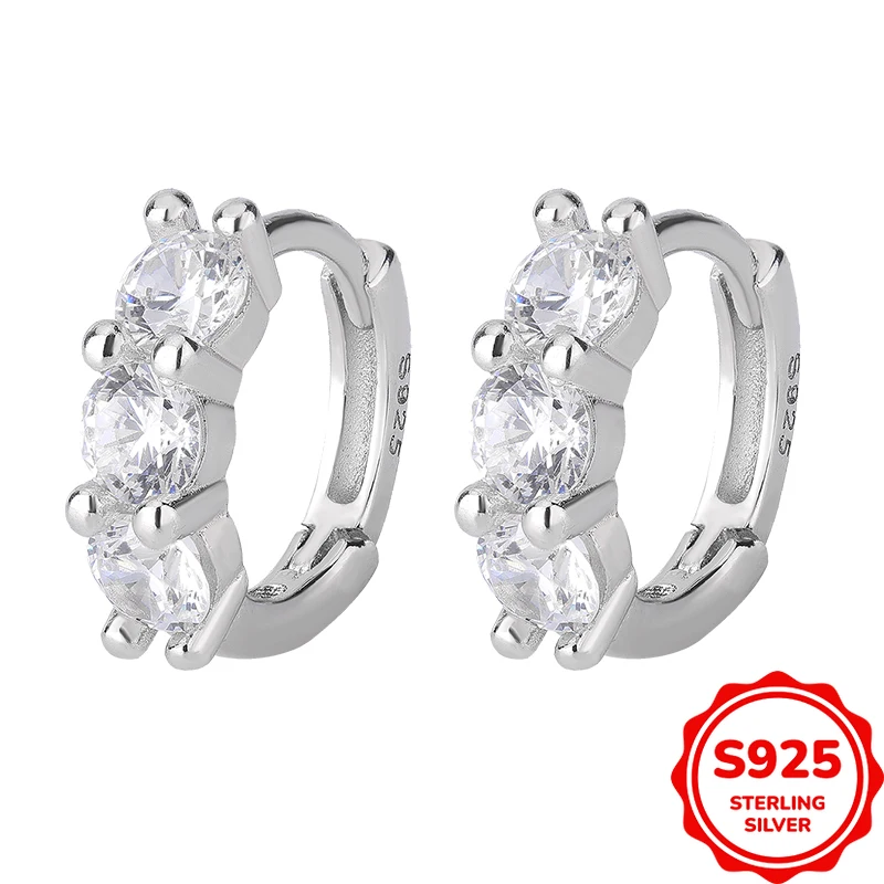 

Simple and Versatile Genuine S925 Silver Color Zircon Women's Hoop Earrings