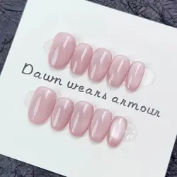 Handmade Press on Nails 10pcs Fake Nail Tips Elliptical Short False Nail Reusable Decorated Nail Cat-eye Design Fake Nail in Box