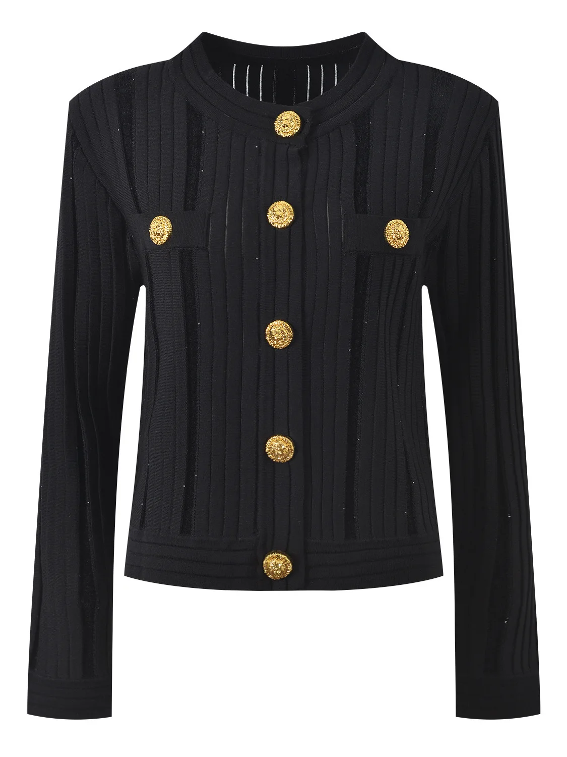 Luxury Edition Parisian Style Shiny Sequin Knitted Jacket Golden Buckle Elegant Fashionable All-Match Women's Open Cardigan